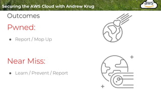 Outcomes
Pwned:
● Report / Mop Up
Near Miss:
● Learn / Prevent / Report
 