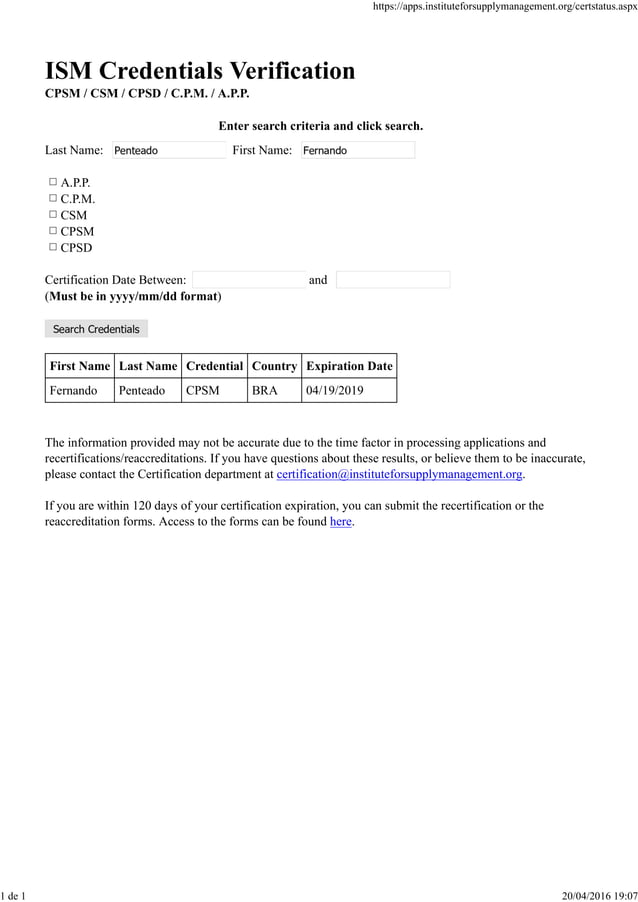ISM Credentials Verification | PDF