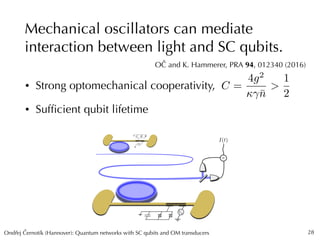 Ondrej Cernotík (Hannover): Quantum networks with SC qubits and OM transducersˇˇ
Mechanical oscillators can mediate
intera...