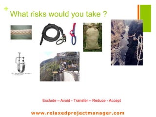 www.relaxedprojectmanager.com
+
What risks would you take ?
 