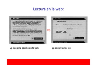 Lectura en la web:




Lo que esta escrito en la web     Lo que el lector lee
 
