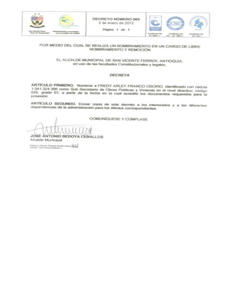 decreto numero 005  :3 de enero de 2012