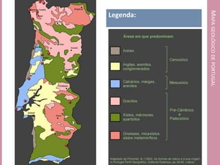 MAPA GEOLÓGICO DE PORTUGAL
Legenda:
 