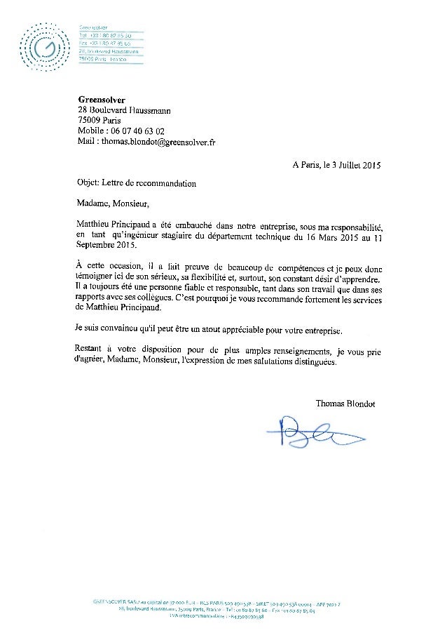 lettre de recommandation