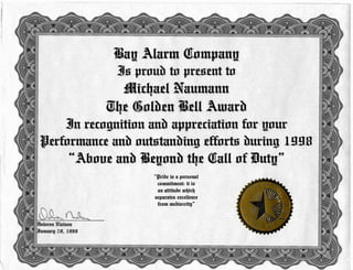 Bay Alarm Company Gold Bell Award