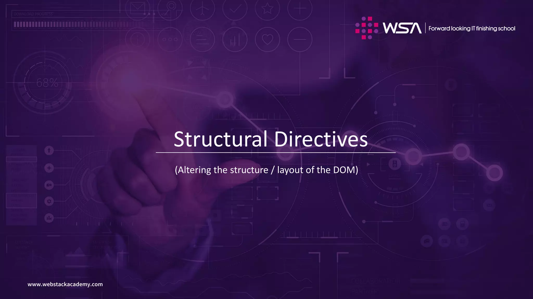 www.webstackacademy.comwww.webstackacademy.com
Structural Directives
(Altering the structure / layout of the DOM)
 