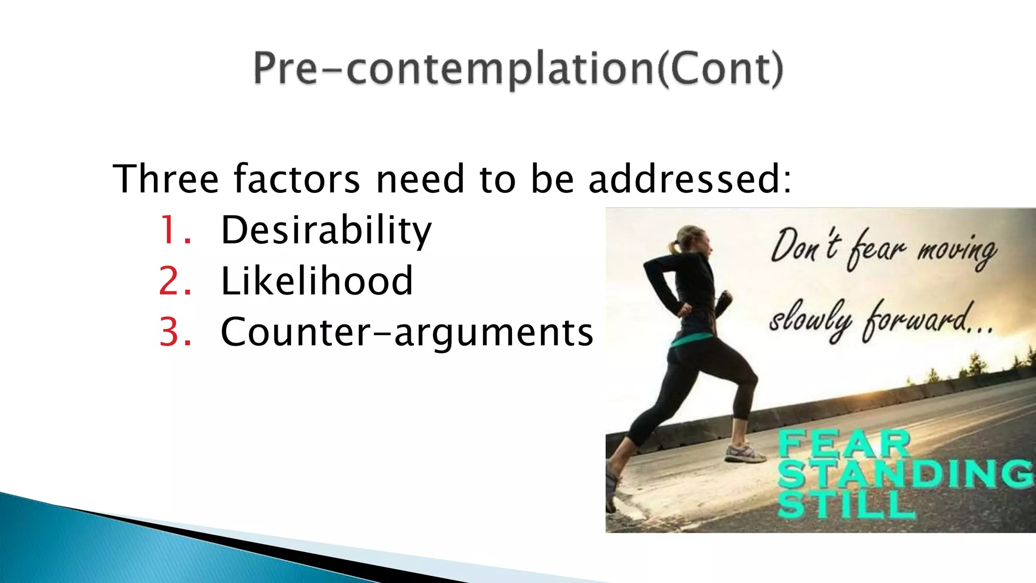 Three factors need to be addressed:
1. Desirability
2. Likelihood
3. Counter-arguments
 
