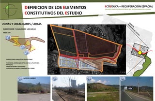 DEFINICON DE LOS PROYECTOS DEL ESTUDIOECOEDUCA + RECUPERACION ESPACIALDEFINICION DEL LUGARVOLVER A PONER EN SERVICIO ÁREAS QUE NO FUNCIONAN EN LA CIUDADINTERSECCION DE AMERICO VESPUCIO NORTE CON EL SALTOLIMITE ENTRE LAS COMUNAS DE HUECHURABA Y RECOLETAHUECHURABAVESPUCIO NORTERECOLETACOSTANERA NORTEGENERAL VELAZQUEZGRAN AREA RESIDUALPUNTO ESTRATEGICO IMPORTANTEPOTENCIAL ECONOMICOAUTOPISTA CENTRALVESPUCIO SUR