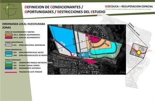 ÁREAS VERDES: INEXISTENTE EN EL RECORRIDO, EN CONSTRUCCIÓN MULTICANCHA EN SITIO HACE MAS DE UNA DÉCADA ERIAZO.CANAL HUECHURABAVESPUCIO NORTEAV SANTA CLARALIMITE CEMENTERIO AREAS AGRICOLASEL SALTOBORDE DEL CERROSANTA ANAAV LOS ZAPADORES                                                     AV. LOS ZAPADORESUSOS: VIVIENDA E INDUSTRIAL