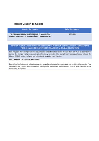 plan de gestion de la calidad PMBOK | PDF