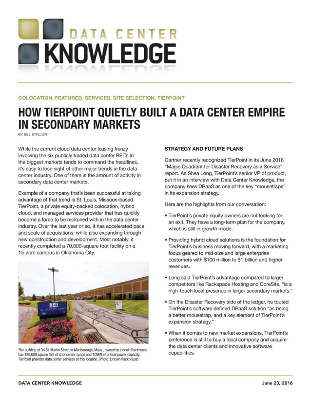 ARTICLE - Data Center Knowledge - HOW TIERPOINT QUIETLY BUILT A DATA ...