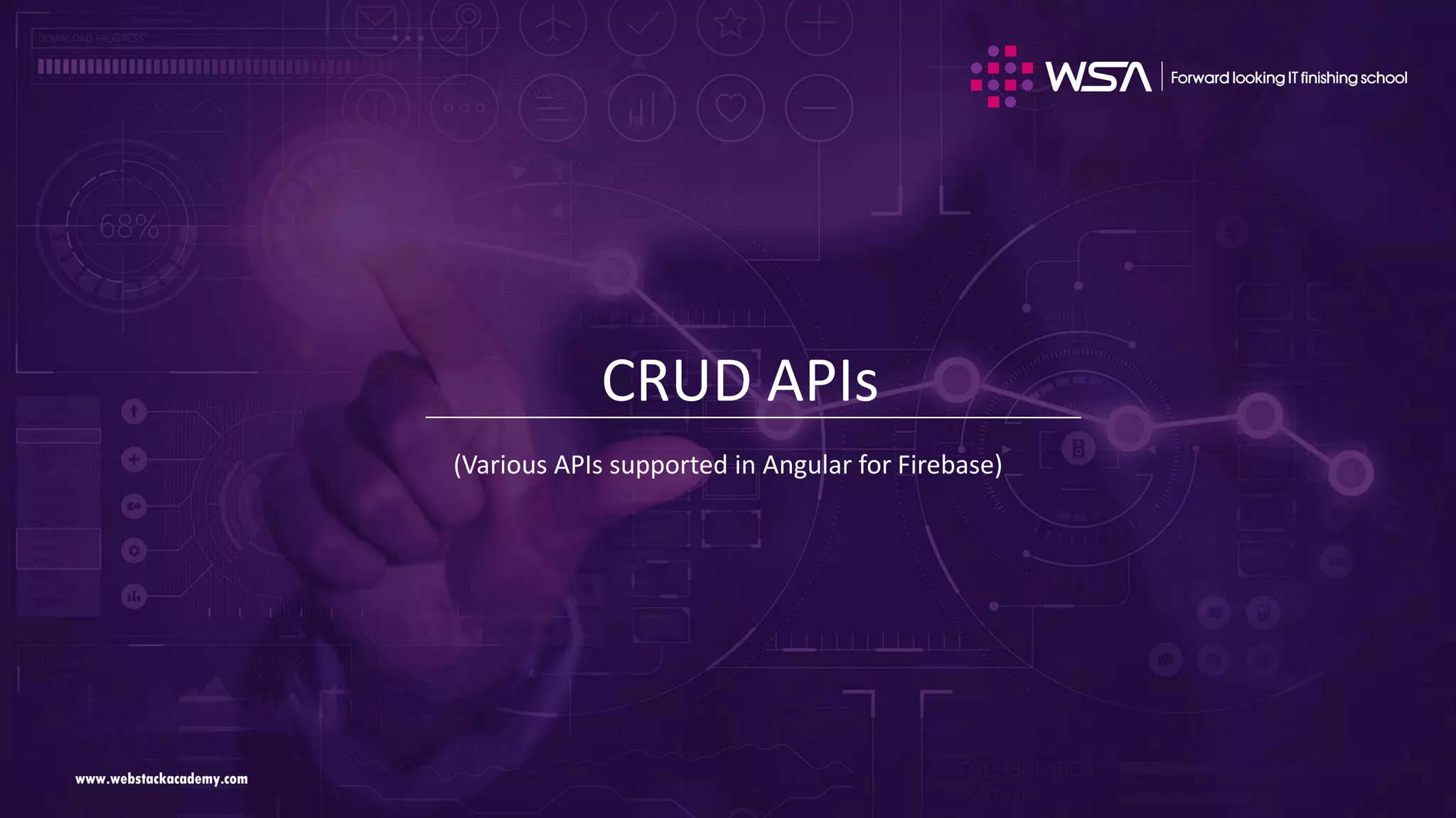 www.webstackacademy.comwww.webstackacademy.com CRUD APIs (Various APIs supported in Angular for Firebase) 