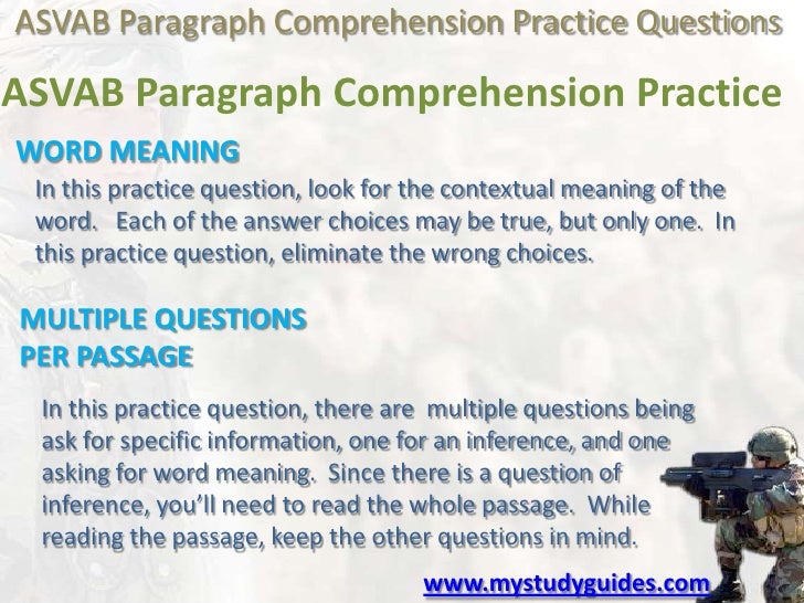 ASVAB Paragraph Prehension Practice Questions