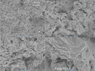 Cobre desoxidado Cobre eletrolítico Latão 70-30 Latão 85-15 5 min de ensaio Energia de defeito de empilhamento 