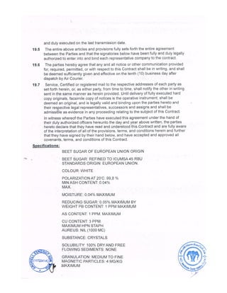 SUGAR CONTRACT WITH THAILAND