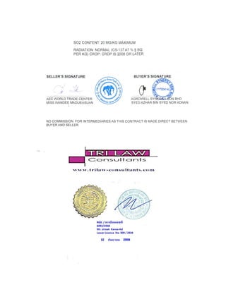 SUGAR CONTRACT WITH THAILAND