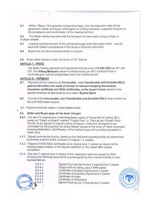 SUGAR CONTRACT WITH THAILAND