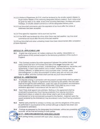 SUGAR CONTRACT WITH THAILAND