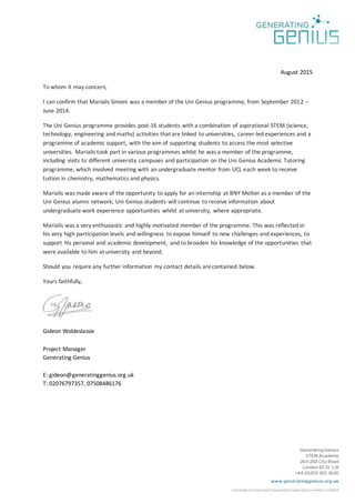 Marialis Simoni's Generating Genius confirmation of participation | DOCX