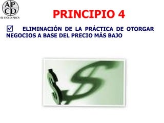 PRINCIPIO 4
   ELIMINACIÓN DE LA PRÁCTICA DE OTORGAR
NEGOCIOS A BASE DEL PRECIO MÁS BAJO
 