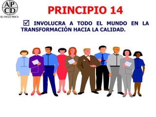 PRINCIPIO 14
   INVOLUCRA A TODO EL MUNDO EN LA
TRANSFORMACIÓN HACIA LA CALIDAD.
 