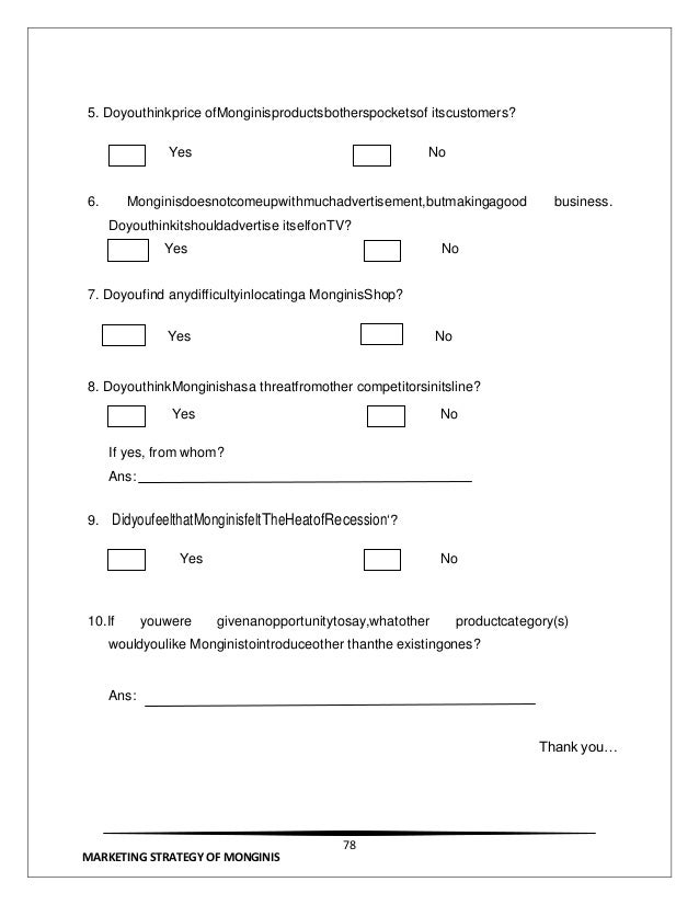 marketing strategy of monginis marketing plan questionnaire