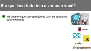 E o que isso tudo tem a ver com você?!
IoT pode enriquer a proposição de valor de apps/sites!
para o mercado!
 