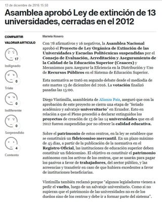 LEY DE EXTINCIÓN DE UNIVERSIDADES ECUATORIANAS CERRADAS EN 2012