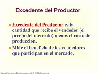 Excedente del Productor <ul><li>Excedente del Productor  es la cantidad que recibe el vendedor (el precio del mercado) men...