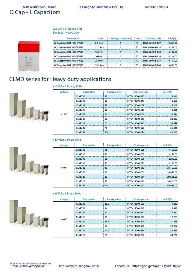 ABB Price List of Capacitors 008