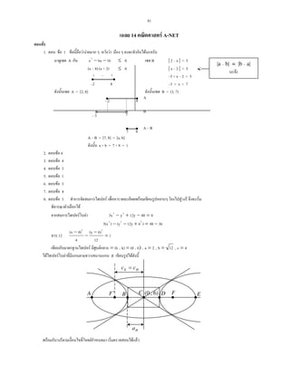 81
HE cc =
Ha
A B D F EF′ )6,0(C
14 F A-NET
1
1. F 1 F F F F F F
A 166xx2
−− ≤ 0 B | 2 x | < 5
(x 8) (x + 2) ≤ 0 | x 2 | < 5
5 < x 2 < 5
2 8 3 < x < 7
A = [2, 8] B = (3, 7)
A B = [7, 8] = [a, b]
a + b = 7 + 8 = 1
2. F 4
3. F 4
4. F 3
5. F 1
6. F 3
7. F 4
8. F 3 F F F
F
F F 04812yy3x 22
=−+−
3648)612y(y)3(x 222
−=+−−
12 1
12
6)(y
4
0)(x 22
=
−
−
−
F F )6,(0k),(h == , 4c,12b,2a ===
F F F x F
F F F F
+ +
|a b| = |b a|
F
3
2 8
A
B
A B
87
7
 