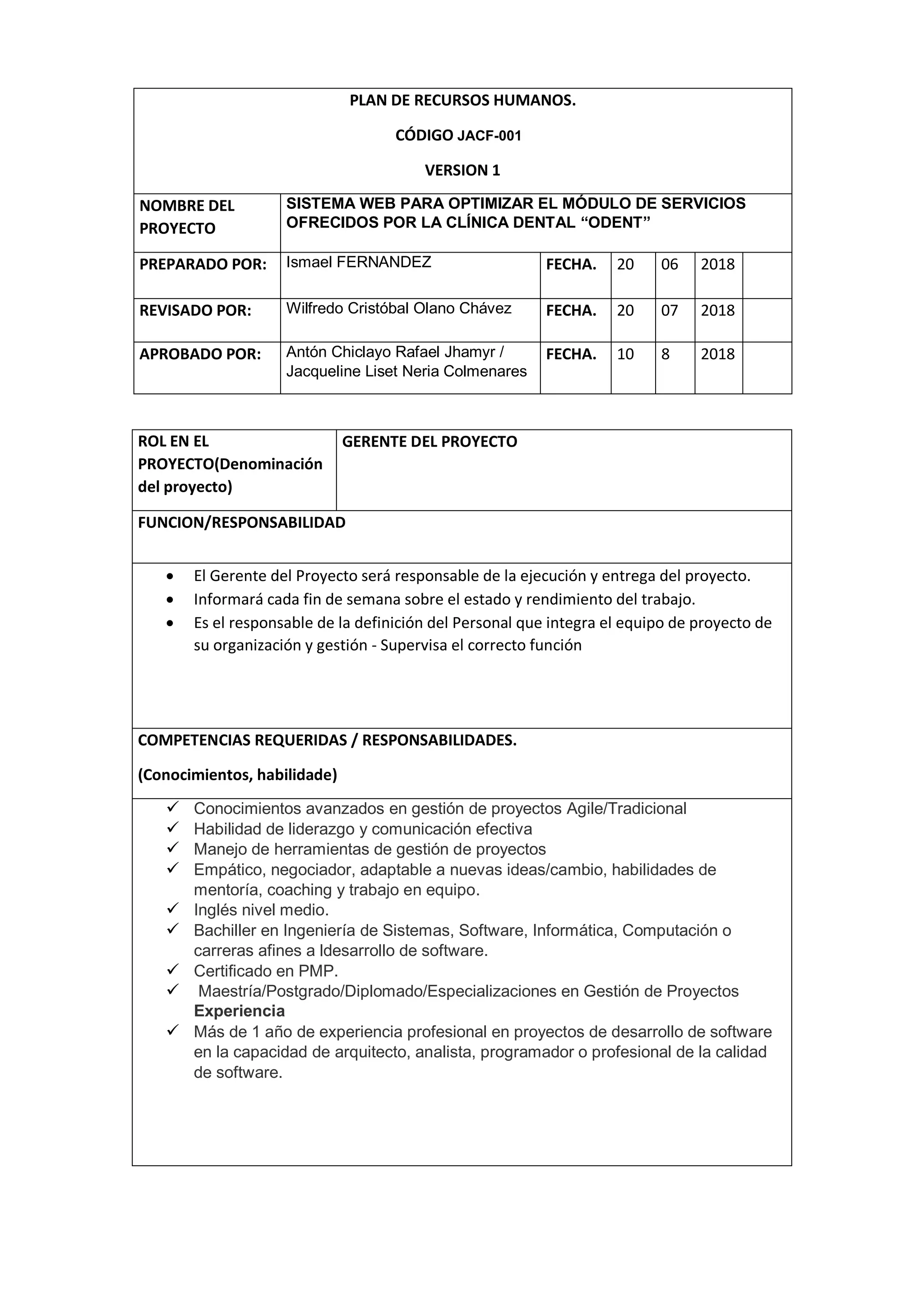 plan de gestion de recursos humanos PMBOK | PDF