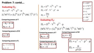 Problem 7: contd….
Evaluating 2:
Comparing powers of T
Comparing powers of M
Comparing powers of L
Evaluating 3:
Comparing powers of T Comparing powers of M
Comparing powers of L
 