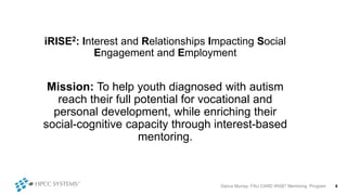 Darius Murray: FAU CARD iRISE2 Mentoring Program 4
iRISE2: Interest and Relationships Impacting Social
Engagement and Empl...