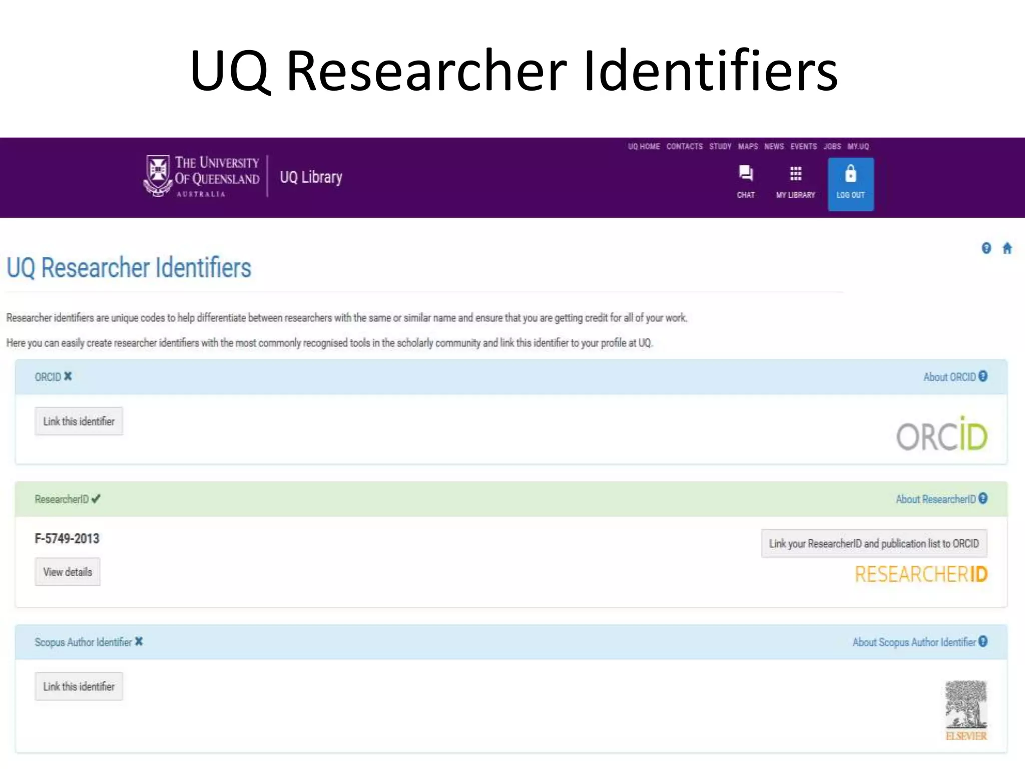UQ Research Identifiers | PPTX