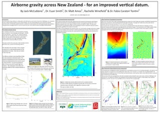 Airborne gravity across New Zealand - for an improved vertical datum.
By Jack McCubbine1
, Dr. Euan Smith1
, Dr. Matt Amos2
, Rachelle Winefield2
& Dr. Fabio Caratori Tontini3
Contact: Jack.c.mccubbine@gmail.com
Introduction
Land Information New Zealand in collaboration with GNS Science and Victoria University of Wellington has completed
the first national airborne gravity survey of New Zealand. The aim of the programme was to determine gravity
anomalies with a 10 kilometre spatial resolution, combine the airborne data with existing gravity data and compute a
new gravimetric quasigeoid which is more accurate than the current official national quasigeoid NZGeoid2009.
References
Amos, M., 2007, Quasigeoid Modelling in New Zealand to Unify Multiple Local Vertical Datums. PhD thesis, Curtin University of Technology, Perth, Aus-
tralia.
Featherstone, W., Evans, J. and Olliver, J.G, 1998, A Meissl-modified Vanicek and Kleusberg kernel to reduce the truncation error in gravimetric geoid
computations. Journal of Geodesy, Vol. 72, No. 3.
Claessens, S., Hirt C., Featherstone, W., Kirby, J. 2009, Computation of a new gravimetric quasigeoid model for New Zealand. Western Australian Centre
for Geodesy Curtin University of Technology.
The Airborne Gravity Survey
Over 50,000 line-kilometres of airborne gravity surveying
were completed in two campaigns during August - October
2013 and February – June 2014. The acquired airborne
gravity data are a spatially uniform set of measurements
which cover the whole of New Zealand, and includes
shallow coastal areas and rough topography that have
previously been extremely difficult to survey.
The plane used for the survey was a Piper Chieftain and the
gravimeter was a Lacoste and Romberg model ‘S’.
Two calibration lines were flown 5 times and gave
a measure of 2.5 mGal standard deviation for the
repeatability of the data. These lines are marked
in red on the map.
The difference between data along different flight
lines were assessed at intersection points. This
method of evaluating the accuracy of the data was
influenced predominantly by the necessary use of
an along track filter, but also the gravitational
effect of the terrain and the relative flight line
elevations. After adjusting for these effects the
intersection difference had a standard deviation of
5.4 mGal.
The Combined Gravity Anomaly Grid
The airborne gravity data have been augmented with existing terrestrial gravity data (approx.
40,000 measurements), the latest Sandwell and Smith marine gravity anomaly (v23.1) and
shipborne gravity data in the region of 25(S) to 60 (S) and 160(E) to 190(E). The data were
corrected for the gravitational effect of the topography and then combined using least squares
collocation, gridding at the surface of the Earth.
The effect of the topography was restored using 1 arc-minute block averaged orthometric heights
and a reverse Bouguer slab correction to obtain a gridded Faye anomaly. These data provide a
gridded regional gravity anomaly with unprecedented uniformity and internal consistency for
quasigeoid evaluation.
New Gravimetric Quasigeoid Computation
All of the most recent (from 2007 onwards) global gravity models from http://icgem.gfz-potsdam.de/ICGEM/modelstab.html
have been compared to 1422 levelling /GPS derived height anomalies. The Eigen-6C4 model minus these data had the
smallest RMS and standard deviation of 5.3cm and 4.5cm respectively.
A new gravimetric quasigeoid has been computed from the gridded gravity data with Stokesian integration and the
remove-compute-restore technique using Eigen-6C4 for the reference signal. The Featherstone et al (1998) modified Stokes
kernel was used and a modification degree of 280 and spherical cap of 1.5° has been chosen since it gave a restored
quasigeoid with the best fit to the levelling data.
Figure 3: The Bouguer gravity anomaly from the airborne
gravity survey. A 64m resolution digital elevation model has
been used for the terrain corrections out to 120 km from
the observation point. The scale is in mGal *-100 150+.
Figure 4: Gridded Faye anomaly, determined from the combined airborne,
terrestrial, satellite altimetry and shipborne gravity data. At the surface of the earth
using least squares collocation with a logarithmic covariance model.
The scale is in mGal *-120 150+.
New Gravimetric Quasi Geoid Accuracy Assessment
A new gravimetric quasigeoid has been calculated with an estimated accuracy of 3.9 cm standard deviation and 4.86 cm root
mean squared on comparison to the levelling data nation wide. This is around 1.5 cm better than the NZGeoid2009. The
levelling data are relative to one of 13 local mean sea level estimates, a local vertical datum mean offset has been computed
and removed from the differences.
The accuracy of the new quasigeoid has also been evaluated in New Zealand’s main urban areas, Auckland, Wellington and
Christchurch. The difference between the quasigeoid and levelling derived geoid heights in these regions have standard
deviations of 3.46, 3.91 and 1.9 cm and RMS’s of 3.52, 4.30 and 4.32 cm respectively.
Figure 2: Flights along calibration line in red and
mean in green, North Island (Top) South Island
(Bottom).
Figure 1: Survey flight lines (Top), Plane used for the survey
Piper Chieftain ZKRTD (Bottom Left), Gravimeter used for the
survey, Lacoste and Romberg model ‘S’ (Bottom Right).
Figure 5: The Eigen-6C4 global gravity model quasigeoid
undulations over the region 25(S) to 60(S) and 160 (E) to 190
(E). The scale is in metres *–45 60+.
Figure 6: The residual quasigeoid undulations determined
by the remove-compute-restore technique over the region
25 (S) to 60(S) and 160 (E) to 190 (E). The scale is in metres
*-0.25 0.25+.
Figure 7: The derived height anomalies of 1422
coupled leveling & GPS observation sites across
New Zealand. The scale is in metres *-5 40+.
Figure 8: A new gravimetric quasigeoid
minus the leveling derived height anomalies.
The scale is in metres *-0.25 0.25+.
Figure 9: The current official national
quasigeoid (NZGeoid2009) minus the leveling
derived height anomalies. The scale is in
metres *-0.25 0.25+.
 