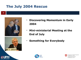 The July 2004 Rescue
23
 Discovering Momentum in Early
2004
 Mini-ministerial Meeting at the
End of July
 Something for Everybody
 