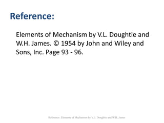 Reference: Elements of Mechanism by V.L. Doughtie and W.H. James. © 1954 by John and Wiley and Sons, Inc. Page 93 - 96. 