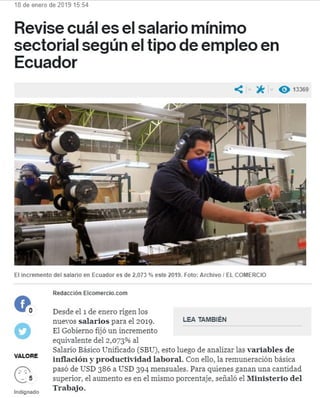 SALARIO DEL EMPLEADOR EN ECUADOR 2019 
