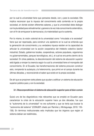 Tercera ola de transformación de la educación superior en ecuador | PDF