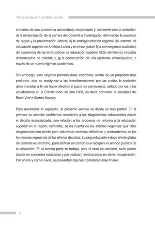 Tercera ola de transformación de la educación superior en ecuador | PDF