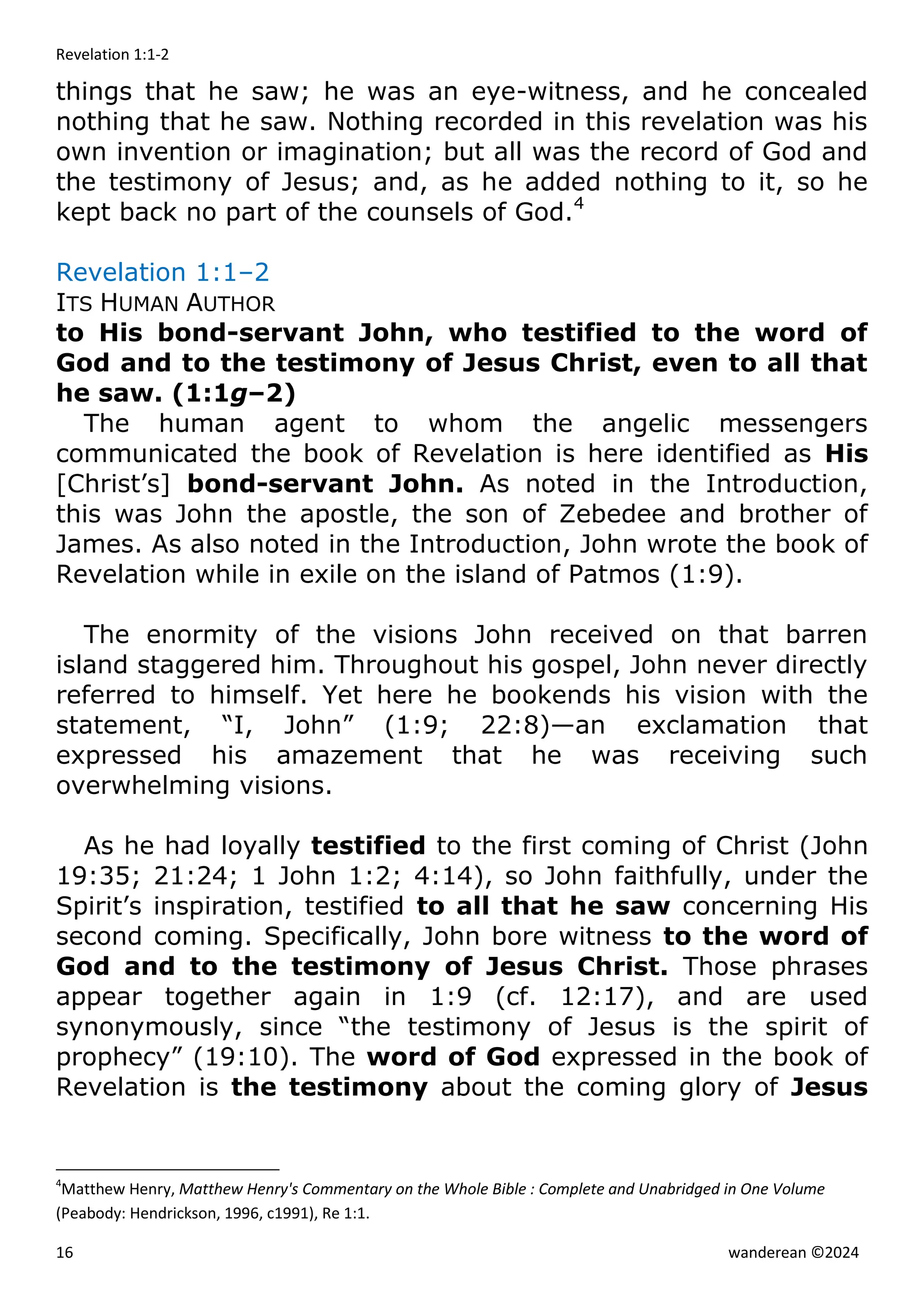 Revelation 1:1-2 - Collection of Biblical Commentaries | PDF