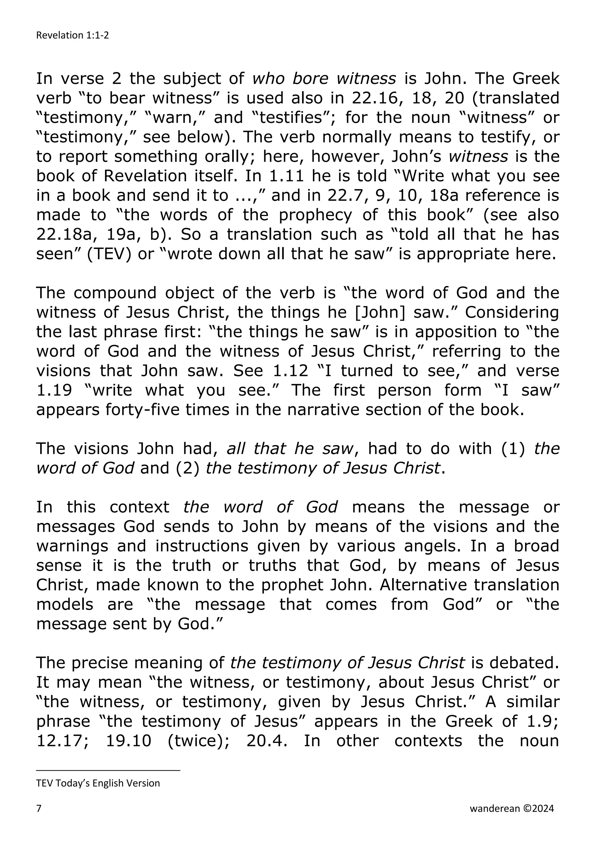 Revelation 1:1-2 - Collection of Biblical Commentaries | PDF