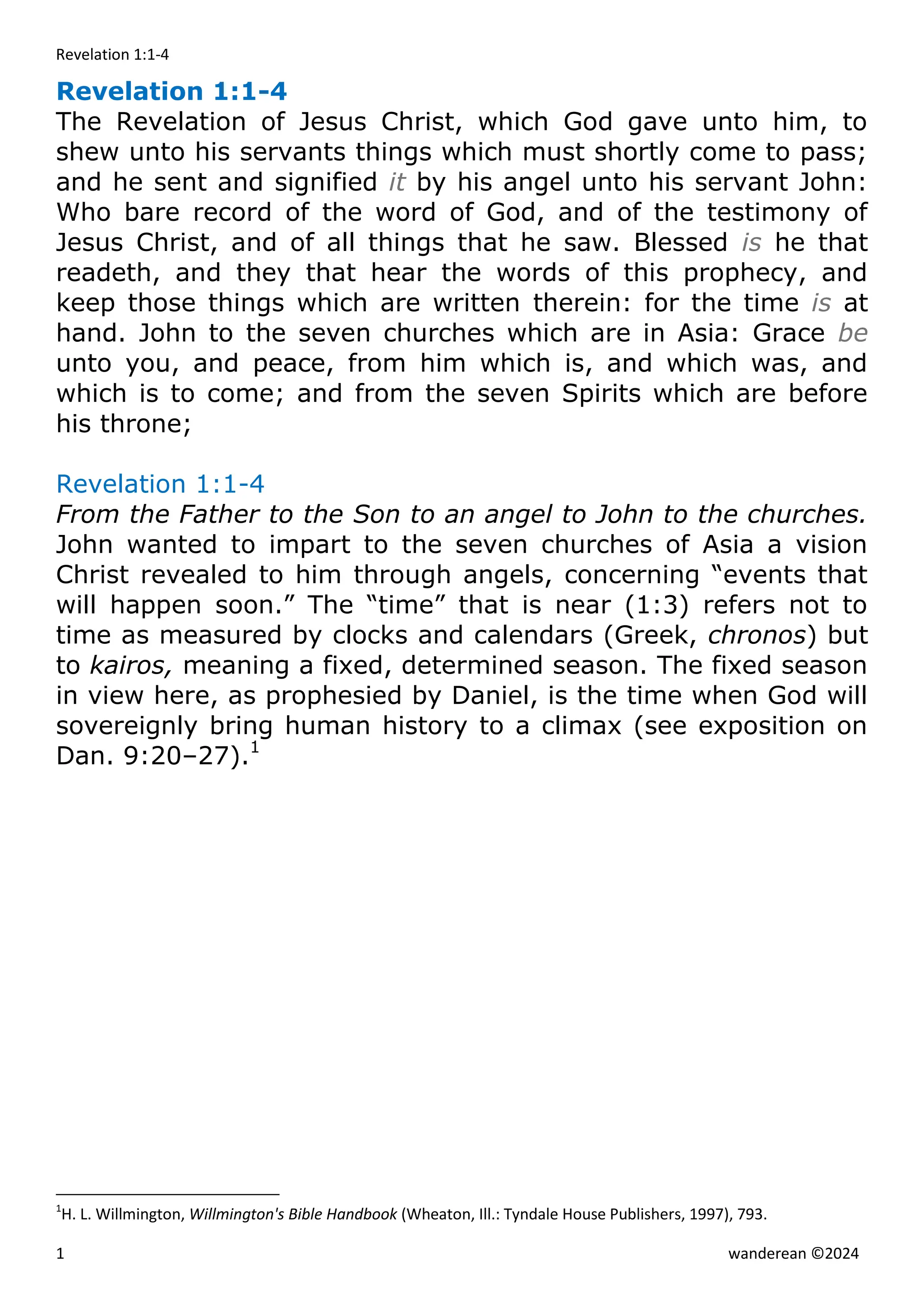 Revelation 1:1-4 | Collection of Biblical Commentaries | PDF