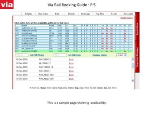 Via Rail Booking Guide : P 5 This is a sample page showing  availability. 