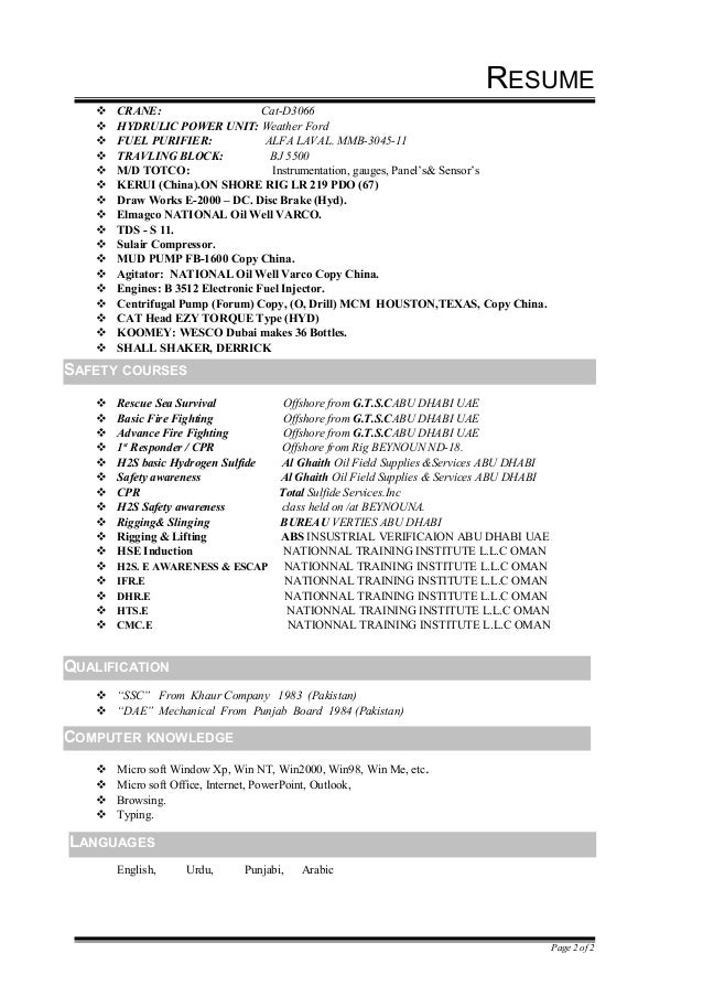 Afzal Chief Mechanic Cv 1