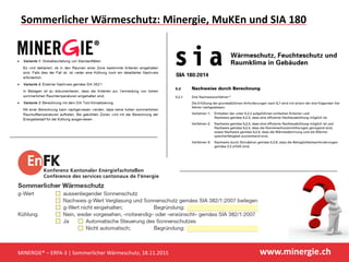 www.minergie.chMINERGIE® – ERFA-3 | Sommerlicher Wärmeschutz, 18.11.2015
Sommerlicher Wärmeschutz: Minergie, MuKEn und SIA...