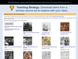 Teaching Strategy: Download items from a
primary source set to explore with your class.
Book Backdrops: Inquiry Learning With Literature and Library of Congress Primary SourcesBook Backdrops: Inquiry Learning With Literature and Library of Congress Primary Sources
 