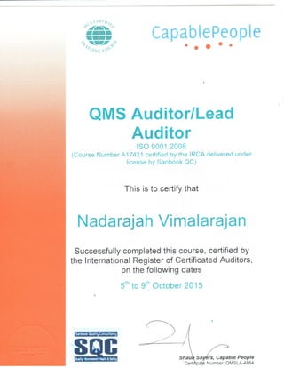 vimalarajan QMS-LA Certificiate