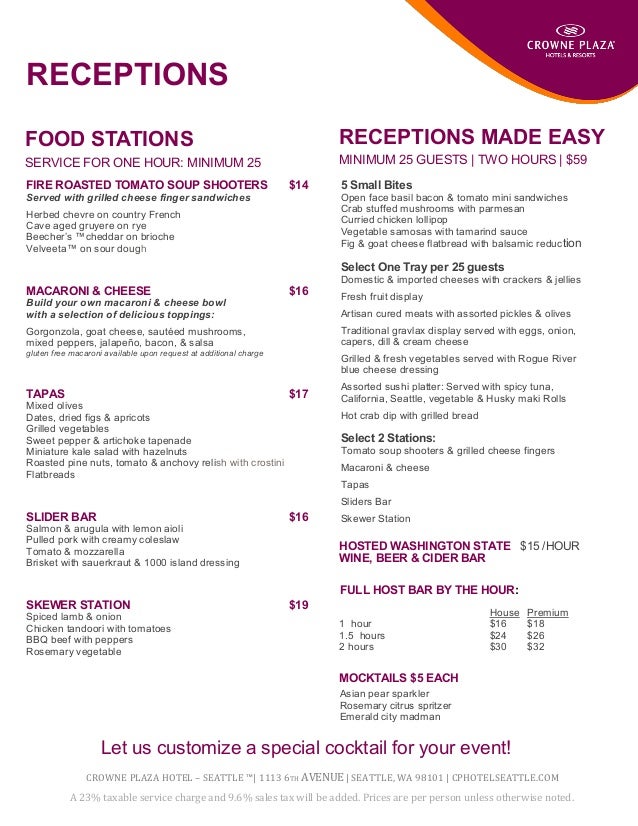 Crowne Plaza Seattle Downtown Catering Menus